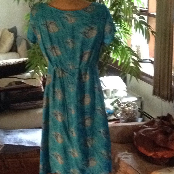 Silk wrap front dress turquoise print - Picture 4 of 5